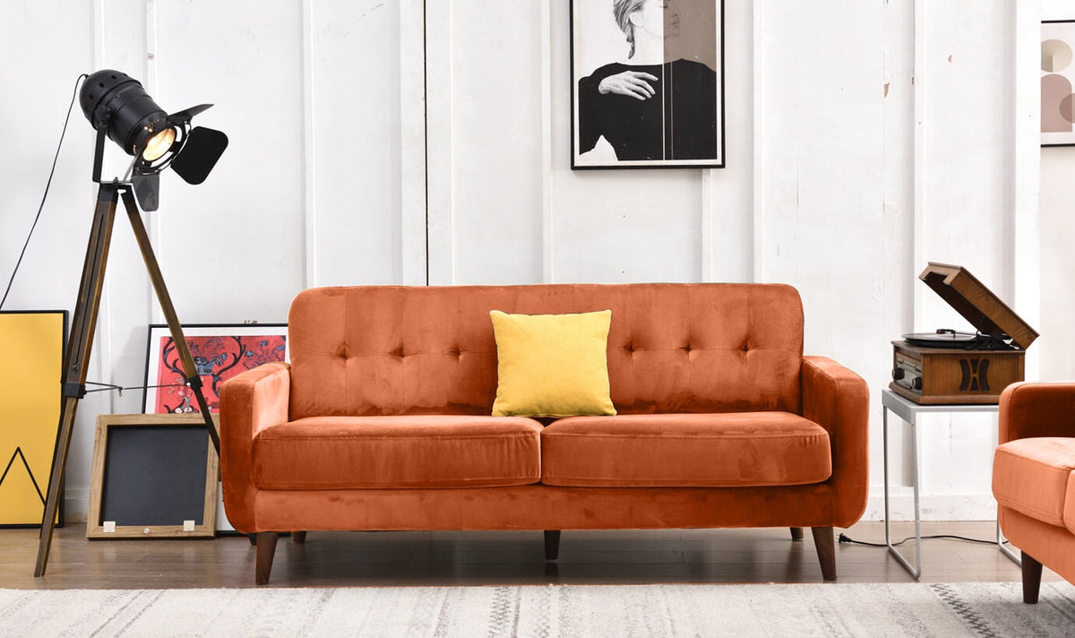 Dexter 3 &amp; 2 Seater Sofa Set | Burnt Orange Plush Velvet Sofas Casa Maria Designs 