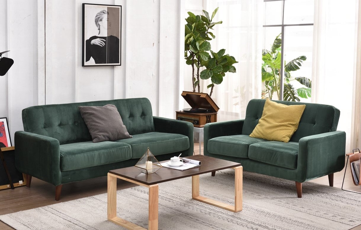 Dexter 3 & 2 Seater Sofa Set | Green Plush Velvet Sofas Casa Maria Designs 