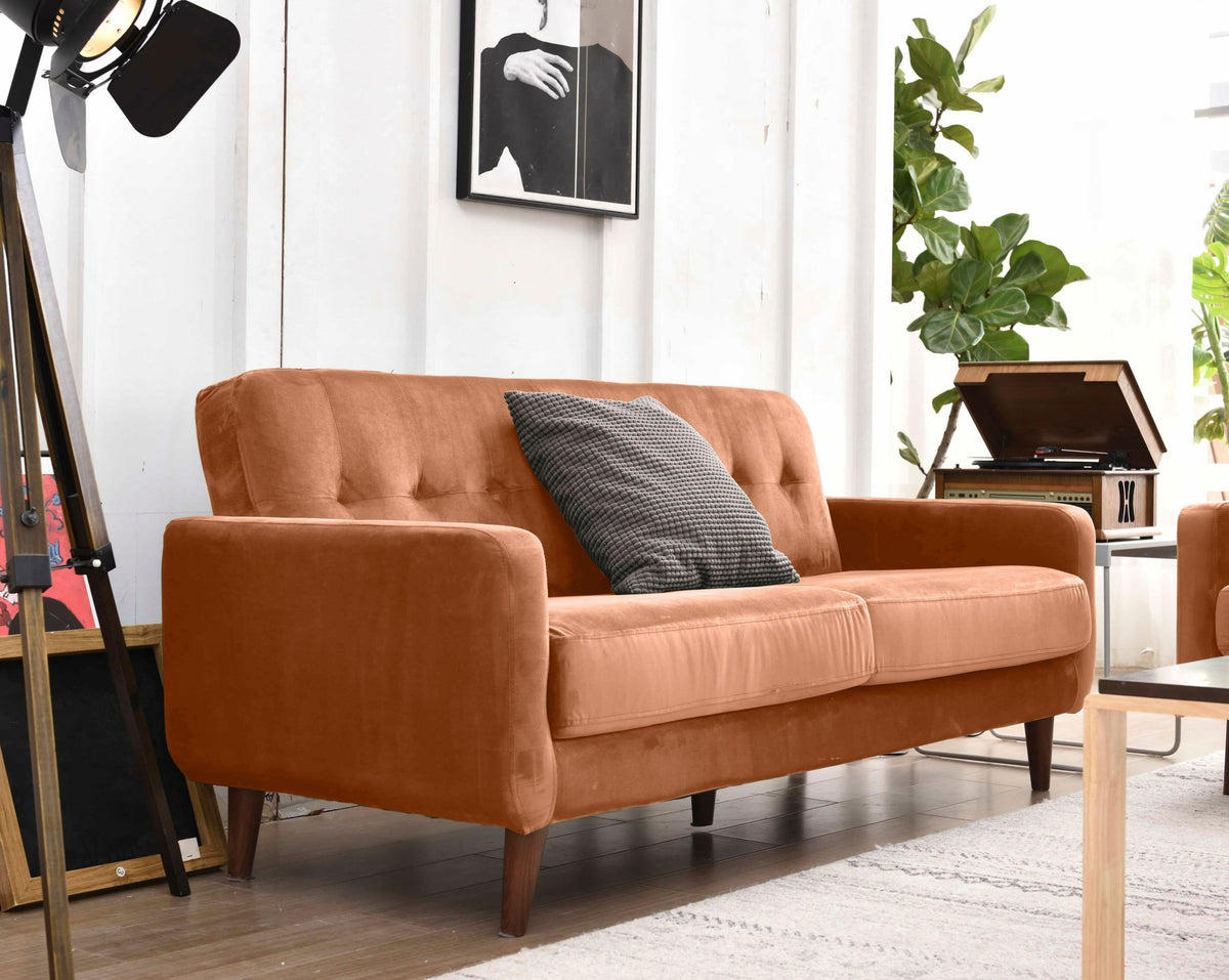 Dexter 3 Seater Sofa Settee | Burnt Orange Plush Velvet