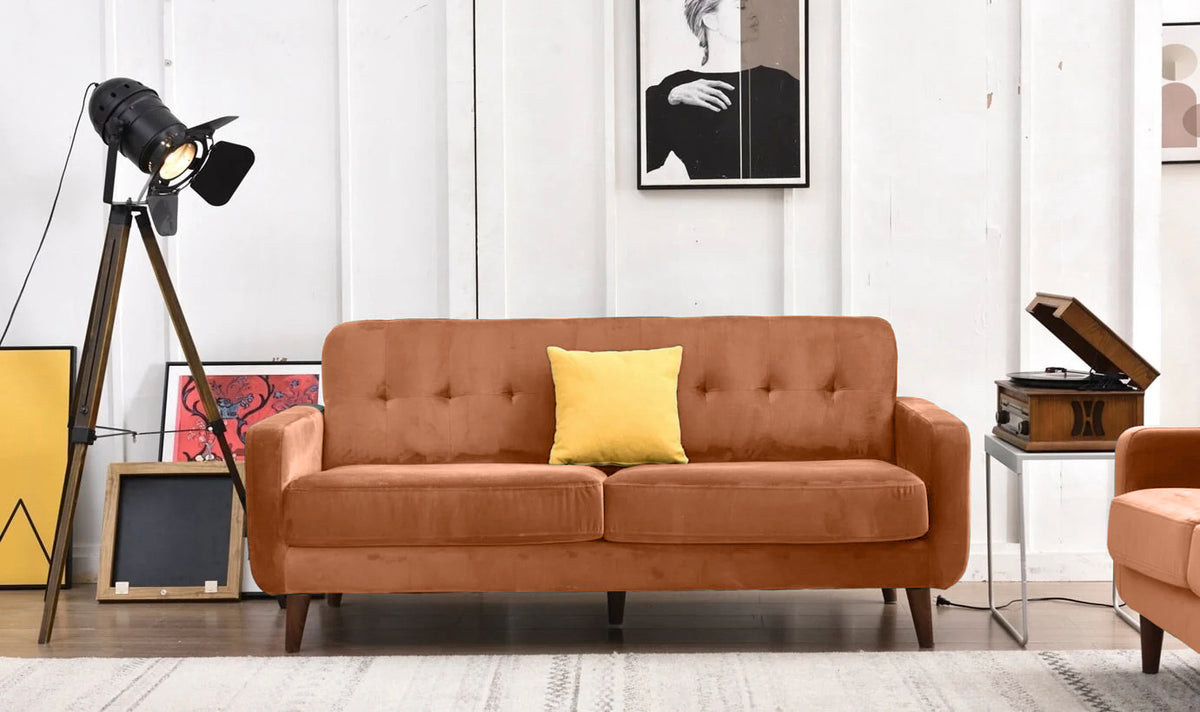 Dexter 3 Seater Sofa Settee | Burnt Orange Plush Velvet