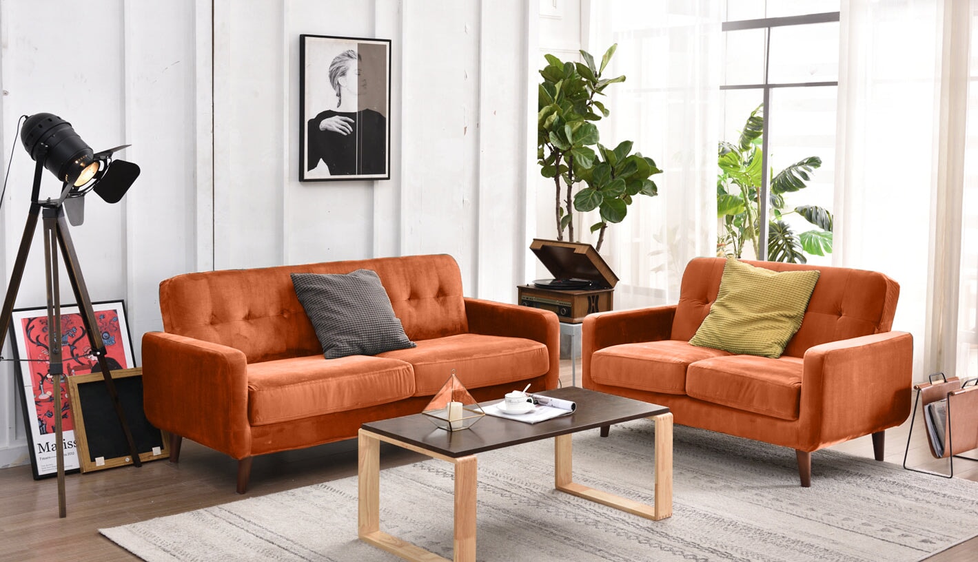 Dexter 3 & 2 Seater Sofa Set | Burnt Orange Plush Velvet Sofas Casa Maria Designs 