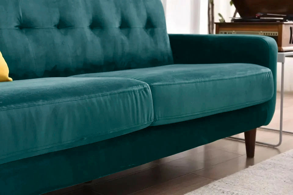 Dexter 3 Seater Sofa Settee | Green Plush Velvet