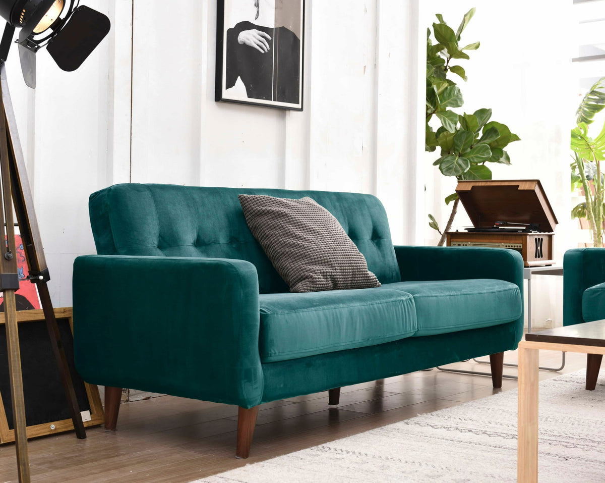 Dexter 3 Seater Sofa Settee | Green Plush Velvet