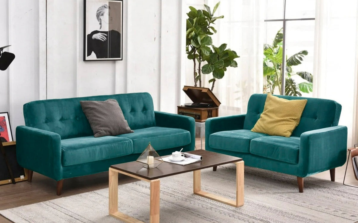 Dexter 3 Seater Sofa Settee | Green Plush Velvet