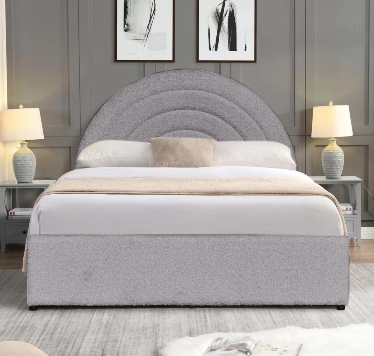 Emma Ottoman Storage Bed - Grey Bouclé &quot;Teddy&quot; Fabric - Size: 5ft King Size