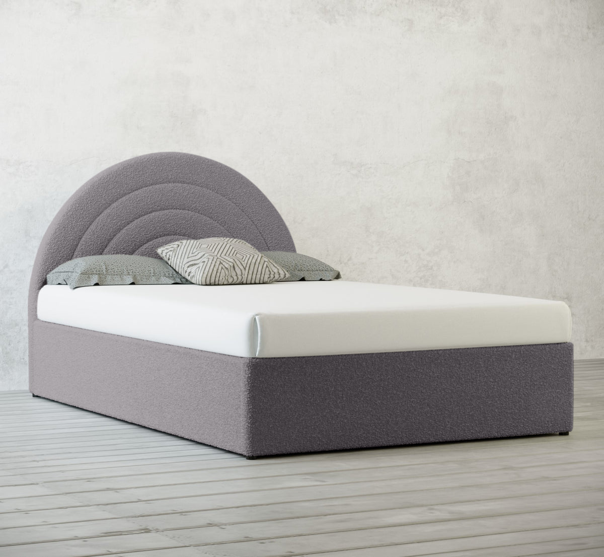 Emma Ottoman Storage Bed - Grey Bouclé &quot;Teddy&quot; Fabric - Size: 5ft King Size