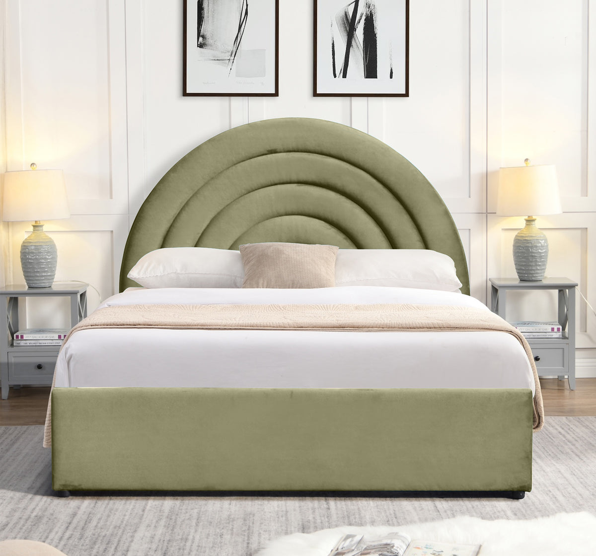 Emma Ottoman Storage Bed - Moss Green Plush Velvet - Size: 4ft 6&quot; Double