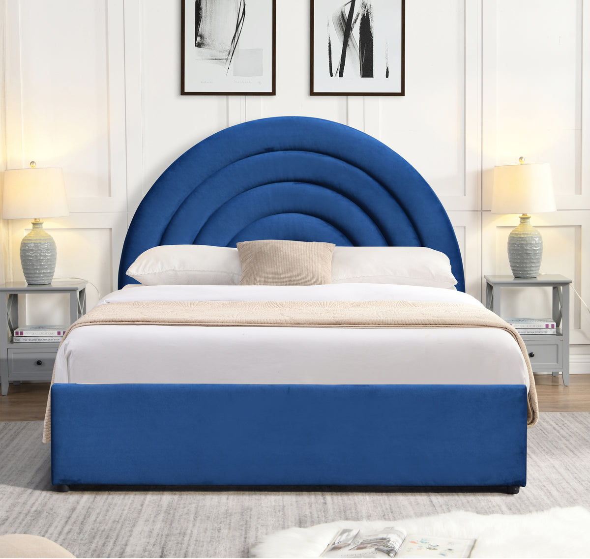 Emma Ottoman Storage Bed - Blue Plush Velvet - Size: 4ft 6&quot; Double