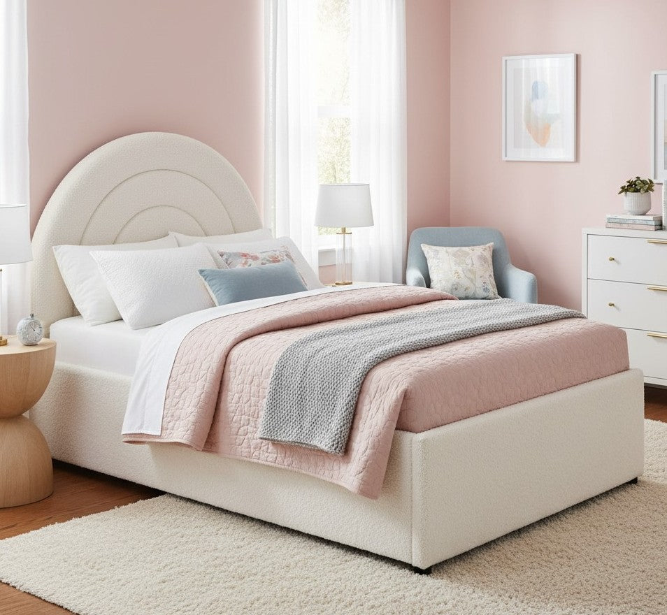 Emma Ottoman Storage Bed - Bouclé "Teddy" Fabric - Size: 3ft Single