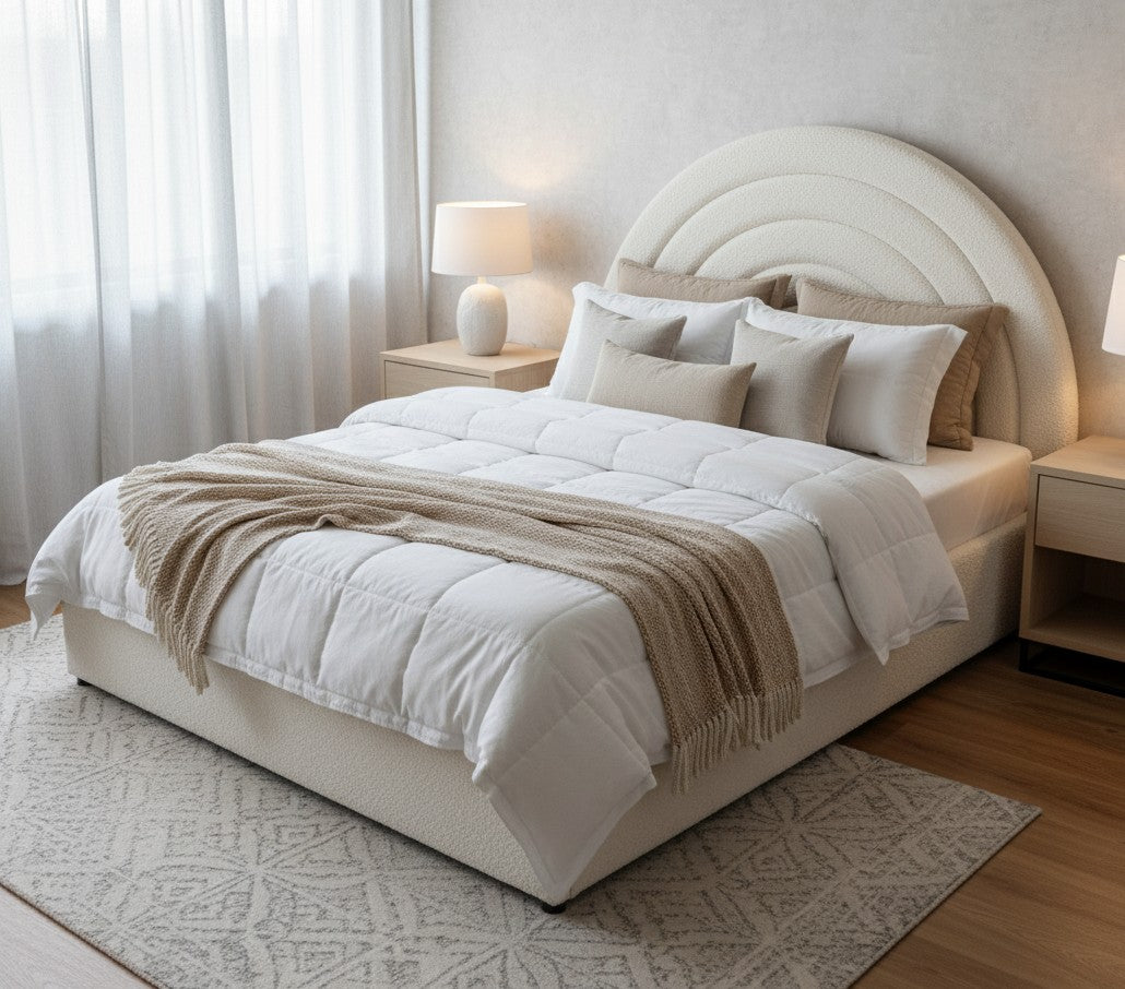 Emma Ottoman Storage Bed - Bouclé "Teddy" Fabric - Size: 4ft 6" Double