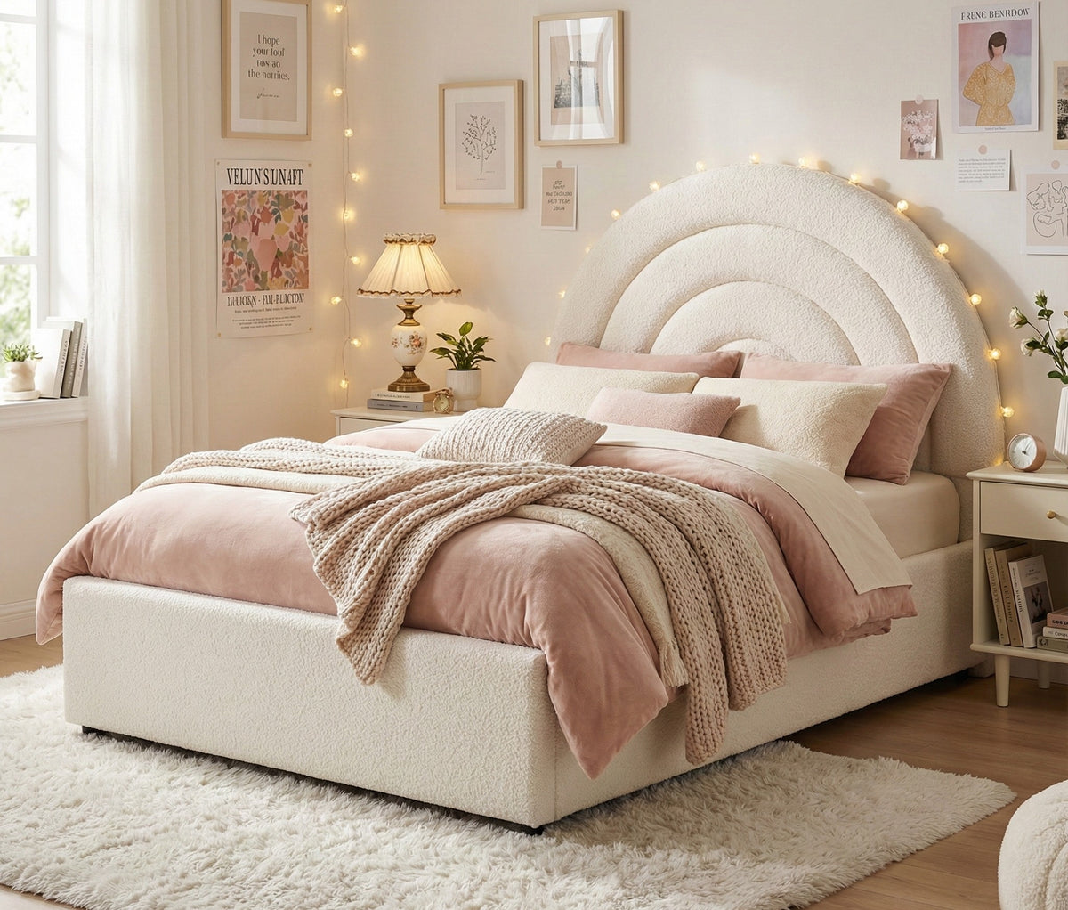 Emma Ottoman Storage Bed - Bouclé "Teddy" Fabric - Size: 4ft 6" Double