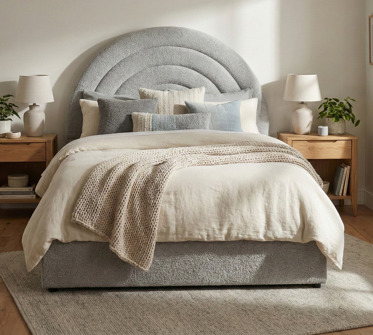 Emma Ottoman Storage Bed - Grey Bouclé "Teddy" Fabric - Size: 4ft 6" Double