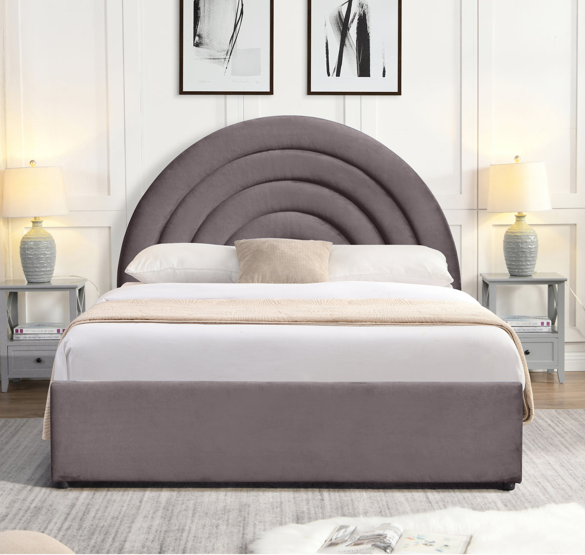 Emma Ottoman Storage Bed - Grey Plush Velvet - Size: 4ft 6&quot; Double