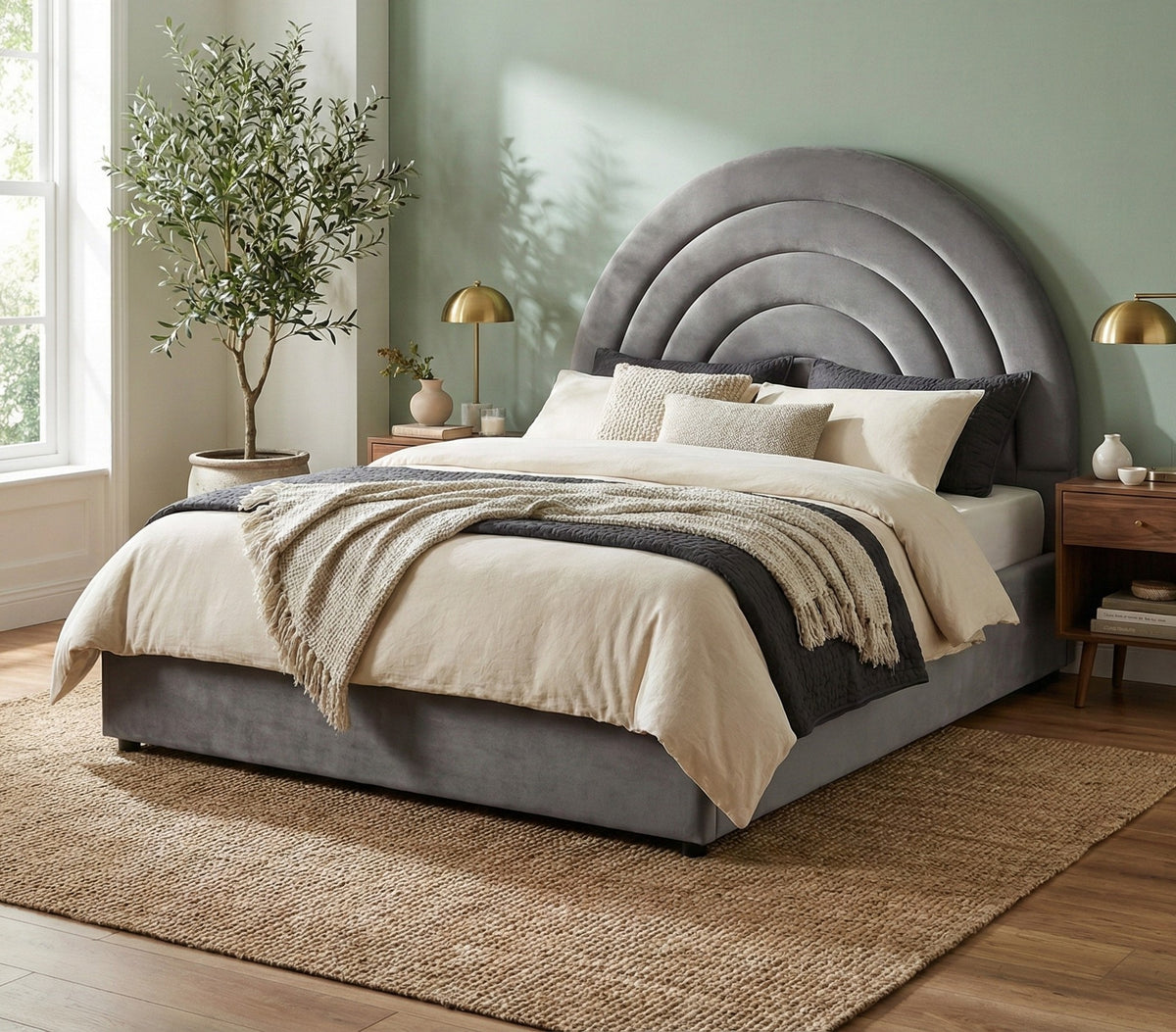 Emma Ottoman Storage Bed - Grey Plush Velvet - Size: 4ft 6" Double