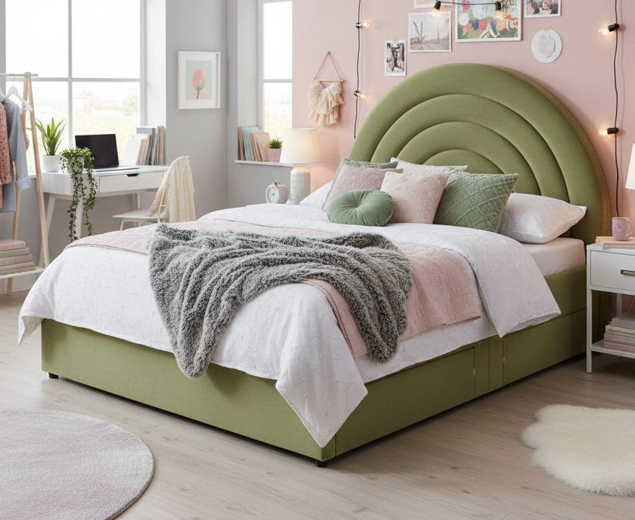 Emma Ottoman Storage Bed - Moss Green Plush Velvet - Size: 5ft King
