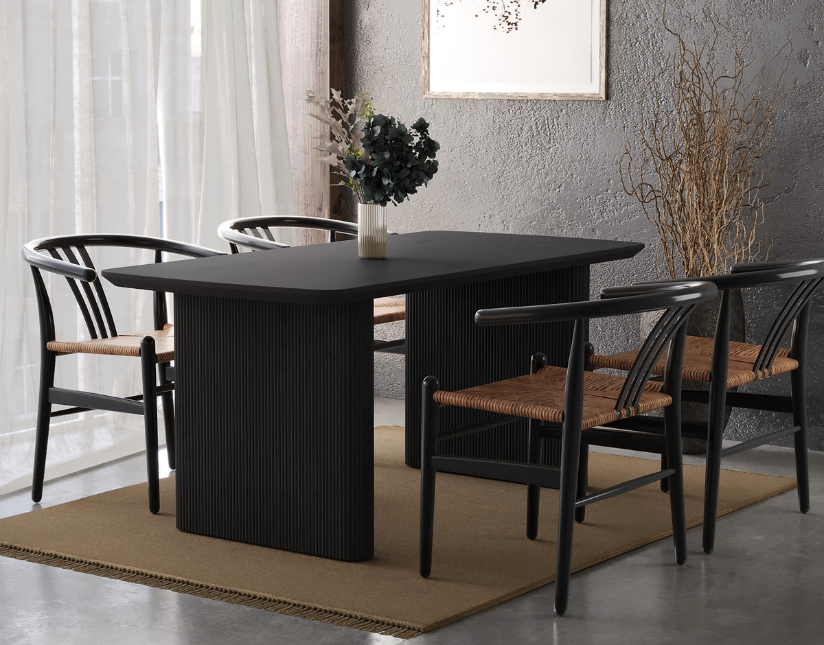 Ethan Solid Mango Wood Fluted Curved Dining Table | Black