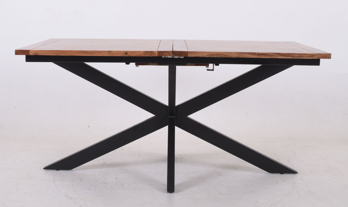 Extendable Acacia Wood Dining Table – Industrial X-Leg 160–200 cm