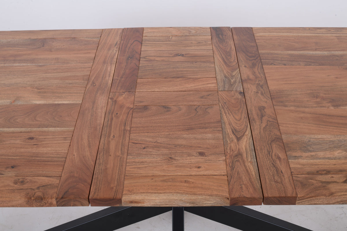 Extendable Acacia Wood Dining Table – Industrial X-Leg 160–200 cm