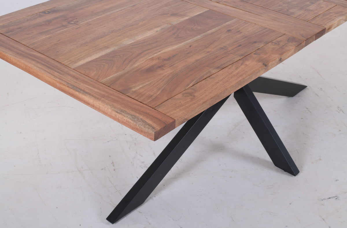 Extendable Acacia Wood Dining Table – Industrial X-Leg 160–200 cm