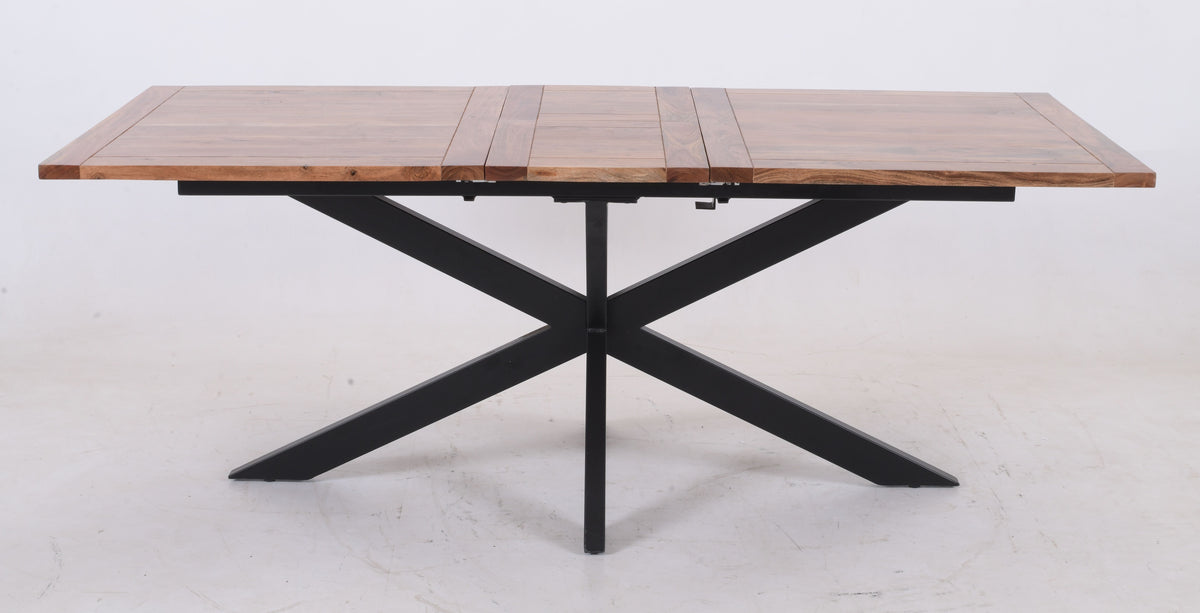 Extendable Acacia Wood Dining Table – Industrial X-Leg 160–200 cm