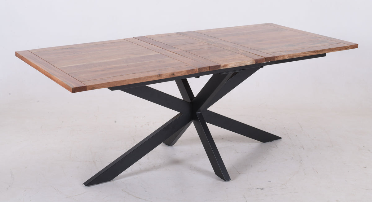 Extendable Acacia Wood Dining Table – Industrial X-Leg 160–200 cm
