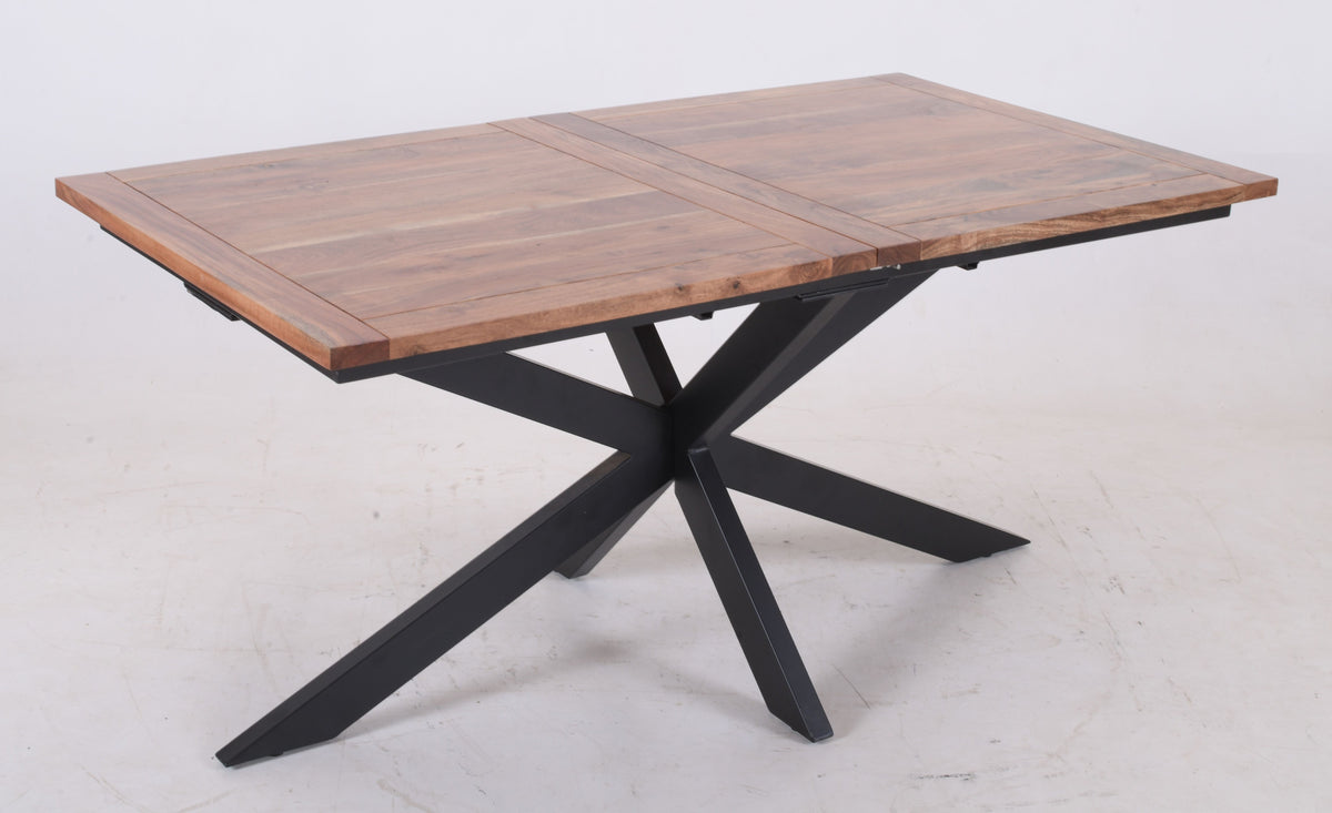 Extendable Acacia Wood Dining Table – Industrial X-Leg 160–200 cm