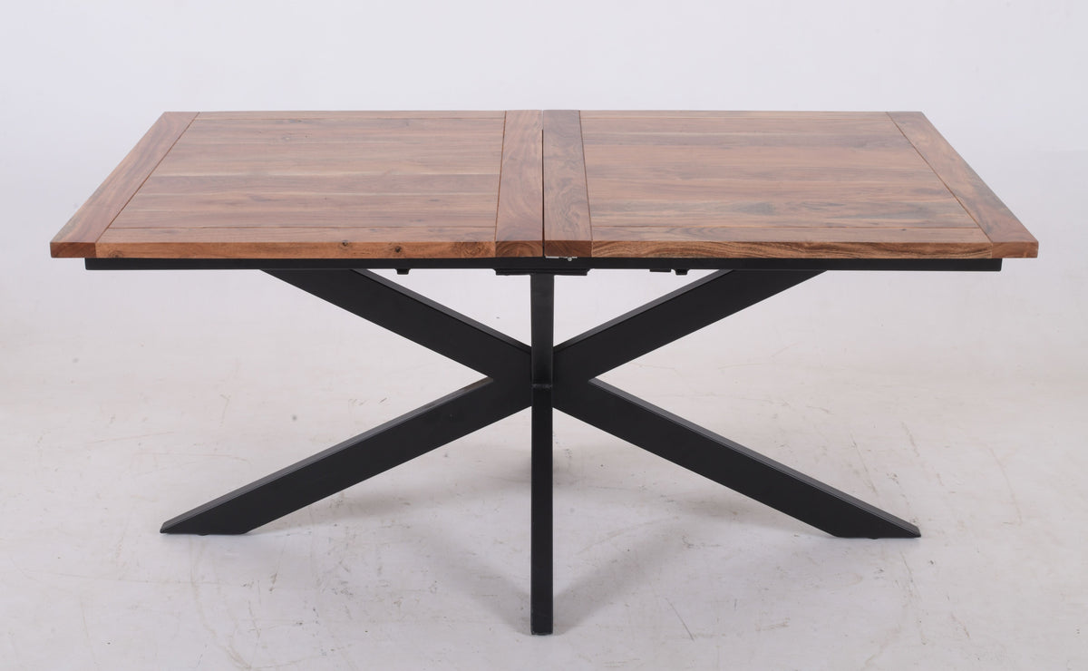Extendable Acacia Wood Dining Table – Industrial X-Leg 160–200 cm