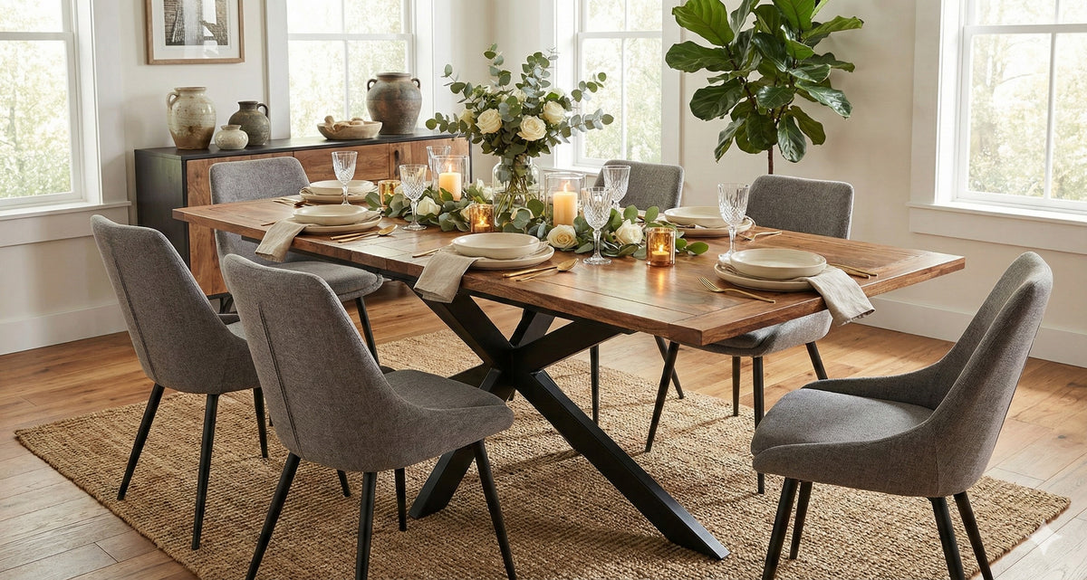 Extendable Acacia Wood Dining Table – Industrial X-Leg 160–200 cm