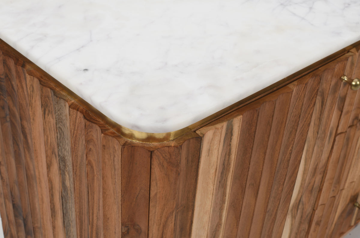 Keya Flute Solid Acacia Wood Sideboard with Real Marble Top - Natural Casa Maria Designs 