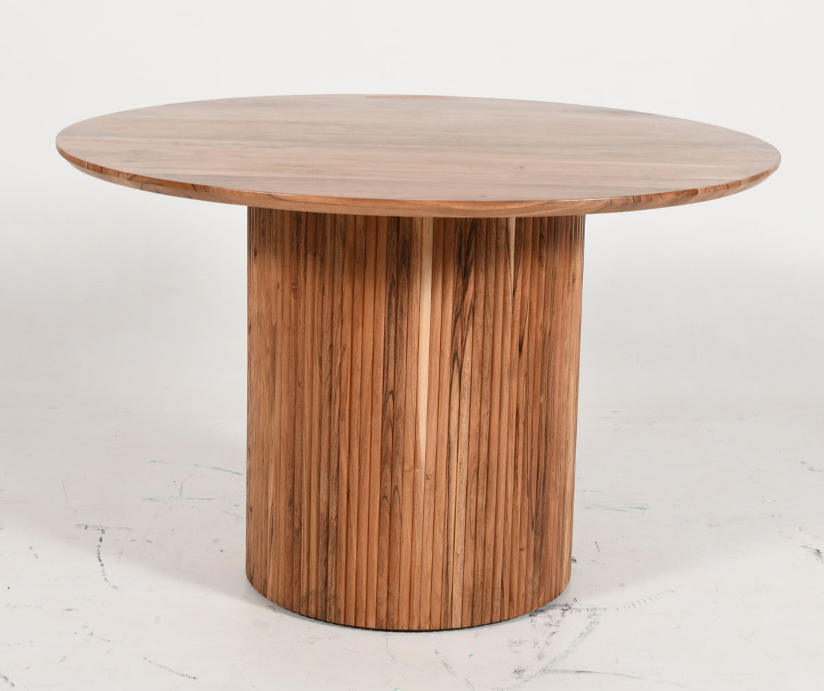 Amara Round Solid Acacia Wood Dining Table | Ribbed Base - 120cms