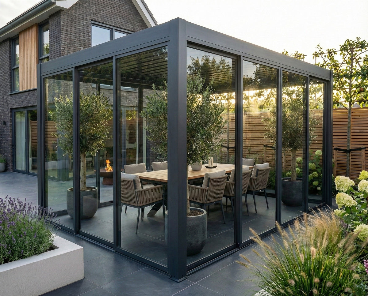 3m Sliding Glass Door System for Aluminium Pergolas – Toughened Safety Glass