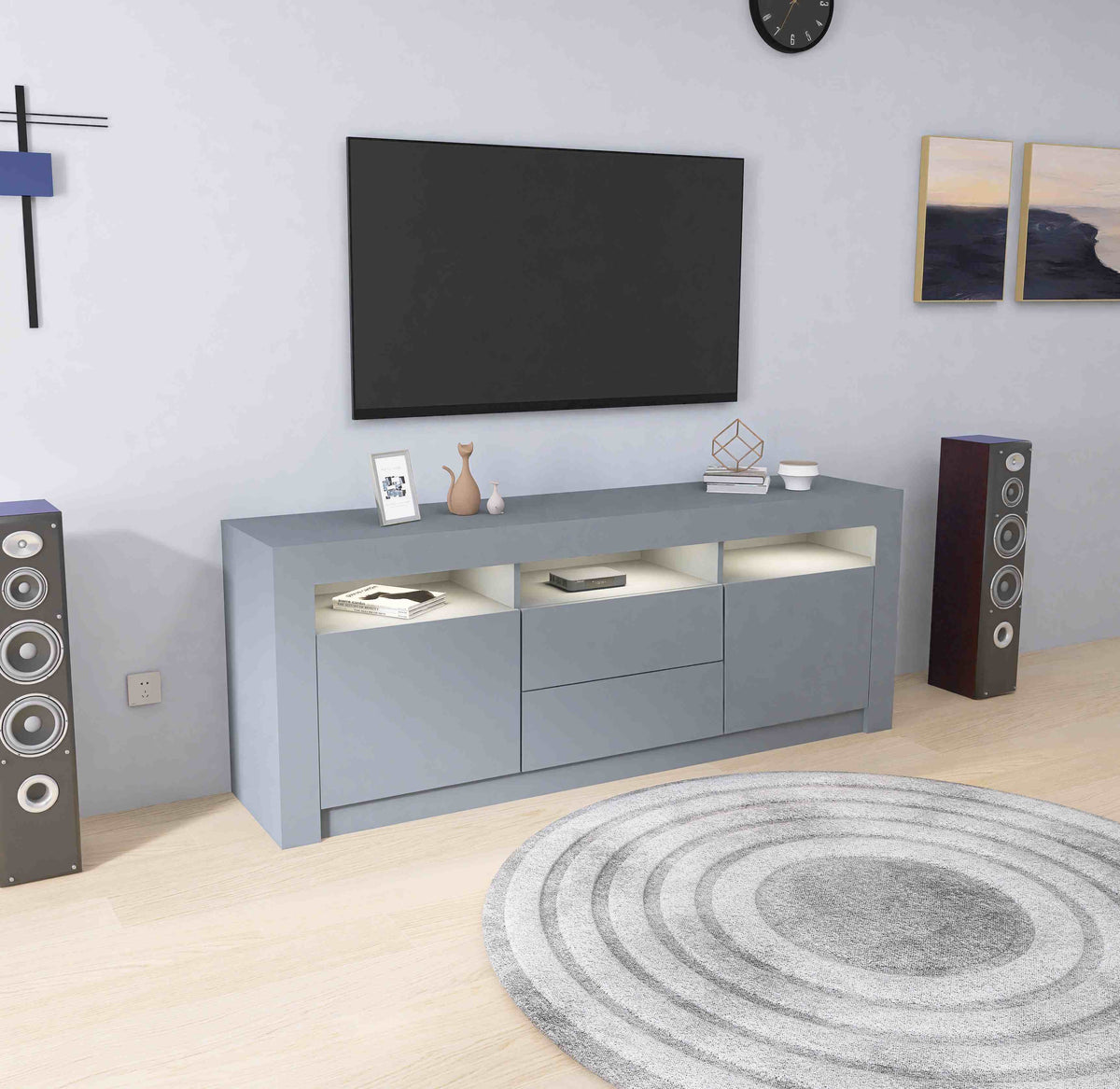 Enzo Modern 2 Doors 2 Drawers LED TV Stand Media Unit (157cms) High Gloss Grey TV Unit Casa Maria Designs 