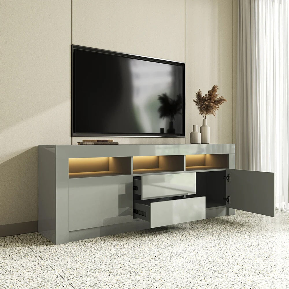 Enzo Modern 2 Doors 2 Drawers LED TV Stand Media Unit (157cms) High Gloss Grey TV Unit Casa Maria Designs 