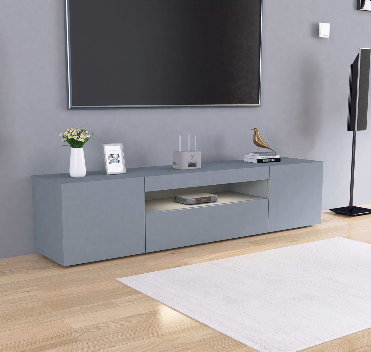 Enzo Modern 2 Doors 1 Drawers LED Low TV Stand Media Unit (160cms) High Gloss Grey TV Unit Casa Maria Designs 