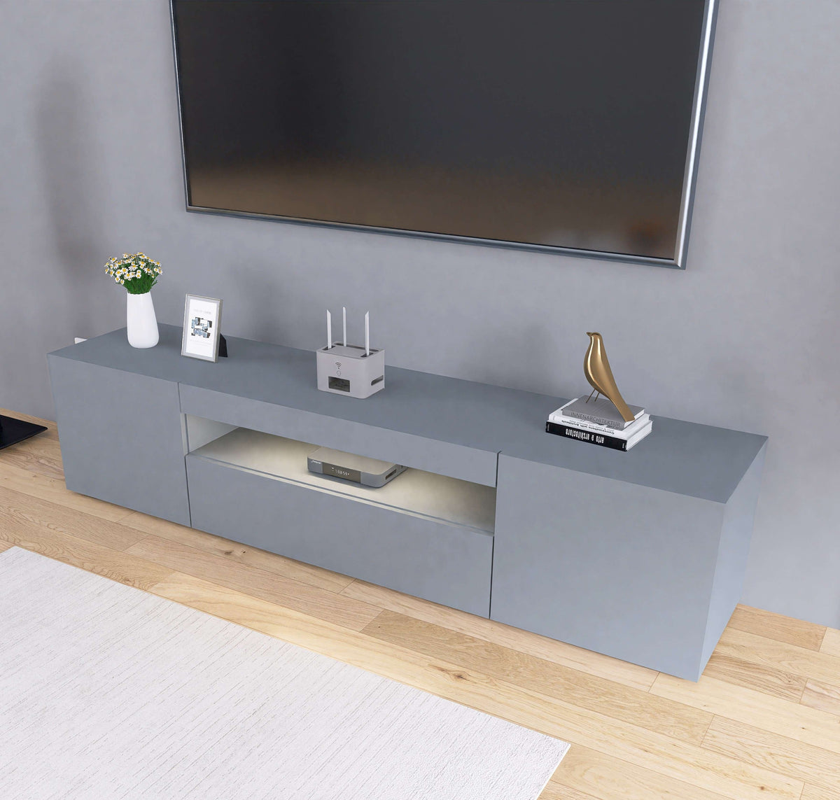 Enzo Modern 2 Doors 1 Drawers LED Low TV Stand Media Unit (160cms) High Gloss Grey TV Unit Casa Maria Designs 
