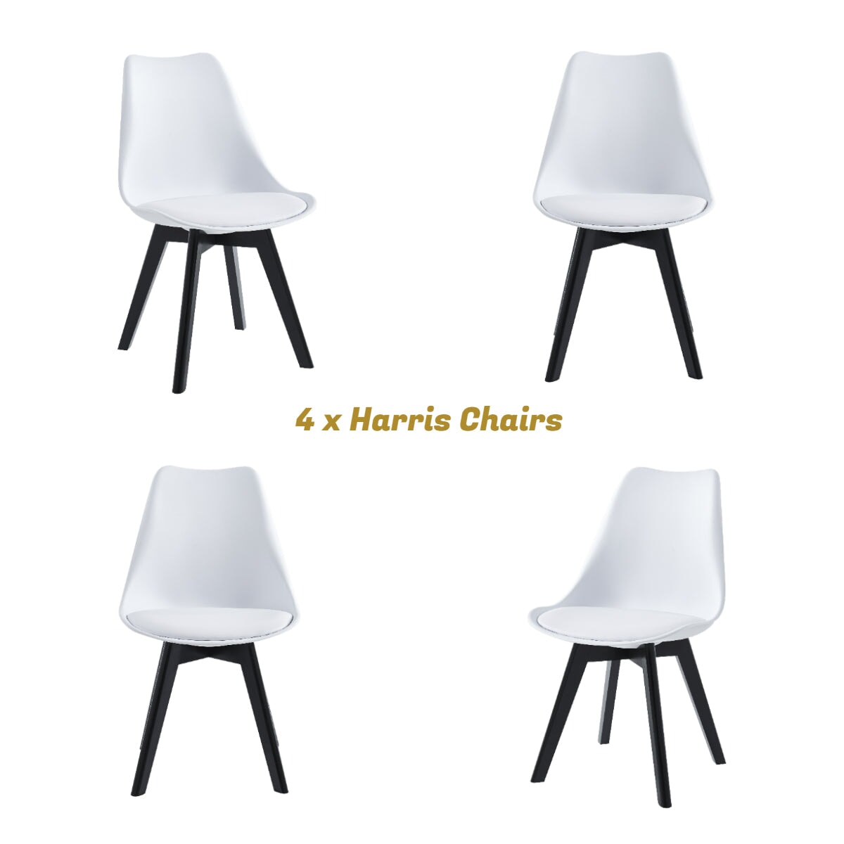 4 x Harris Ergonomic Dining Chairs - White Chairs with Black Wooden Legs Casa Maria Designs 