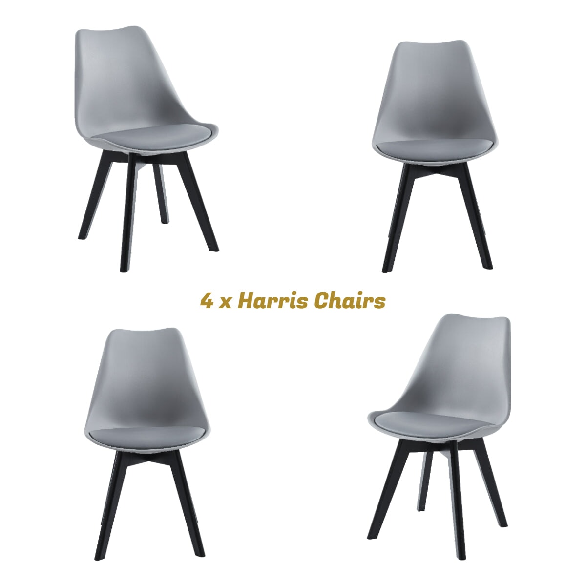 4 x Harris Ergonomic Dining Chairs - Grey Chairs with Black Wooden Legs Casa Maria Designs 