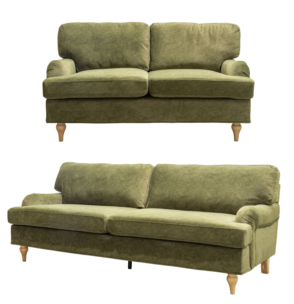 Hattie 3 &amp; 2 Seater Sofa | Green Plush Velvet