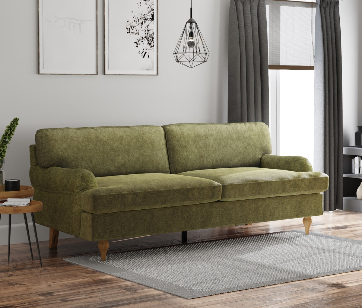 Hattie 3 Seater Sofa | Green Plush Velvet