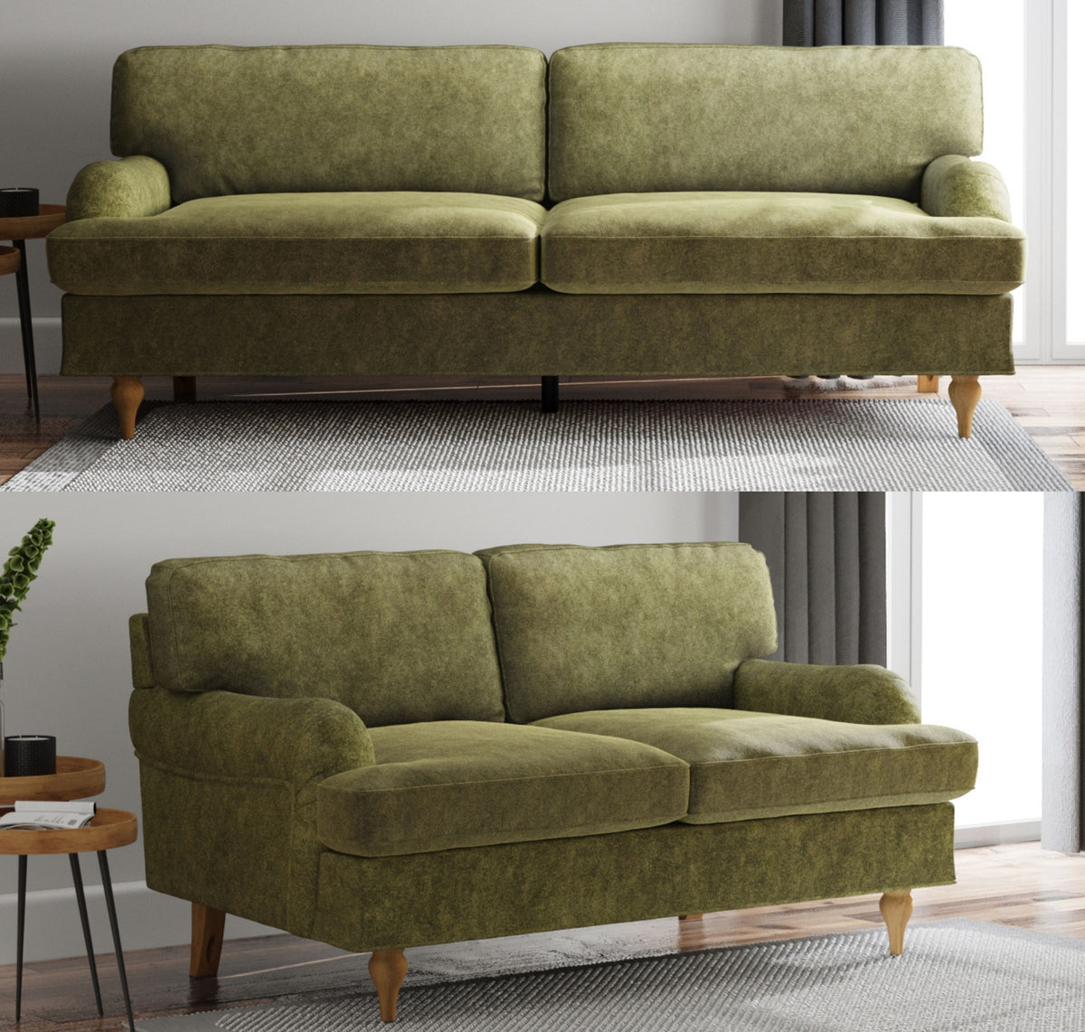 Hattie 3 &amp; 2 Seater Sofa | Green Plush Velvet