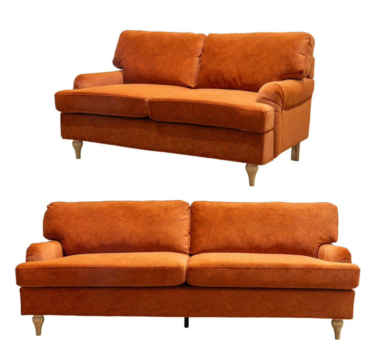 Hattie 3 &amp; 2 Seater Sofa | Burnt Orange Plush Velvet