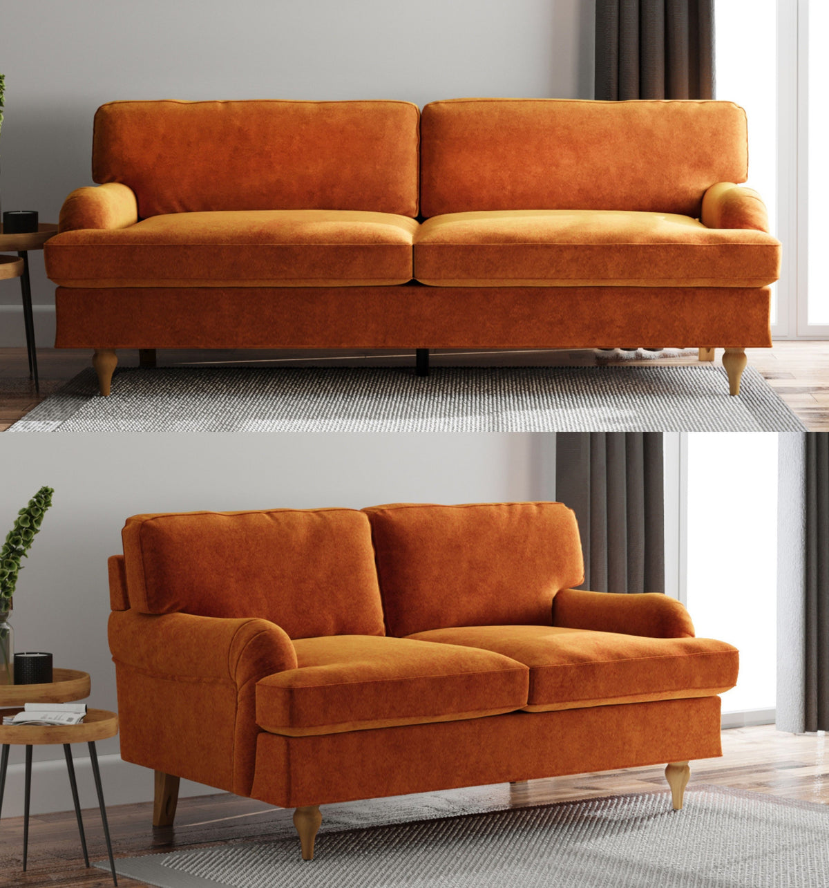 Hattie 3 &amp; 2 Seater Sofa | Burnt Orange Plush Velvet