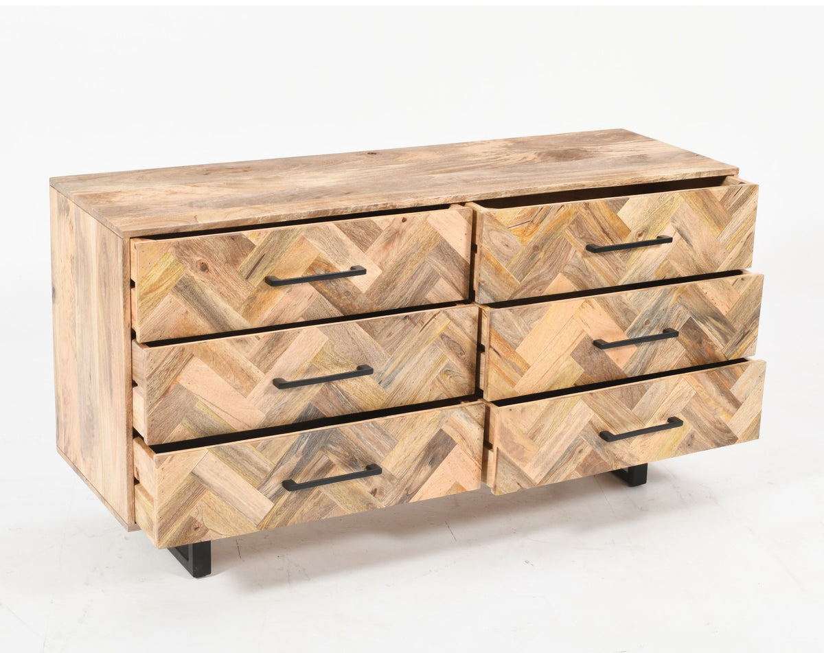 Herringbone 6 Drawer Chest of Drawers Solid Mango Wood 145 cm