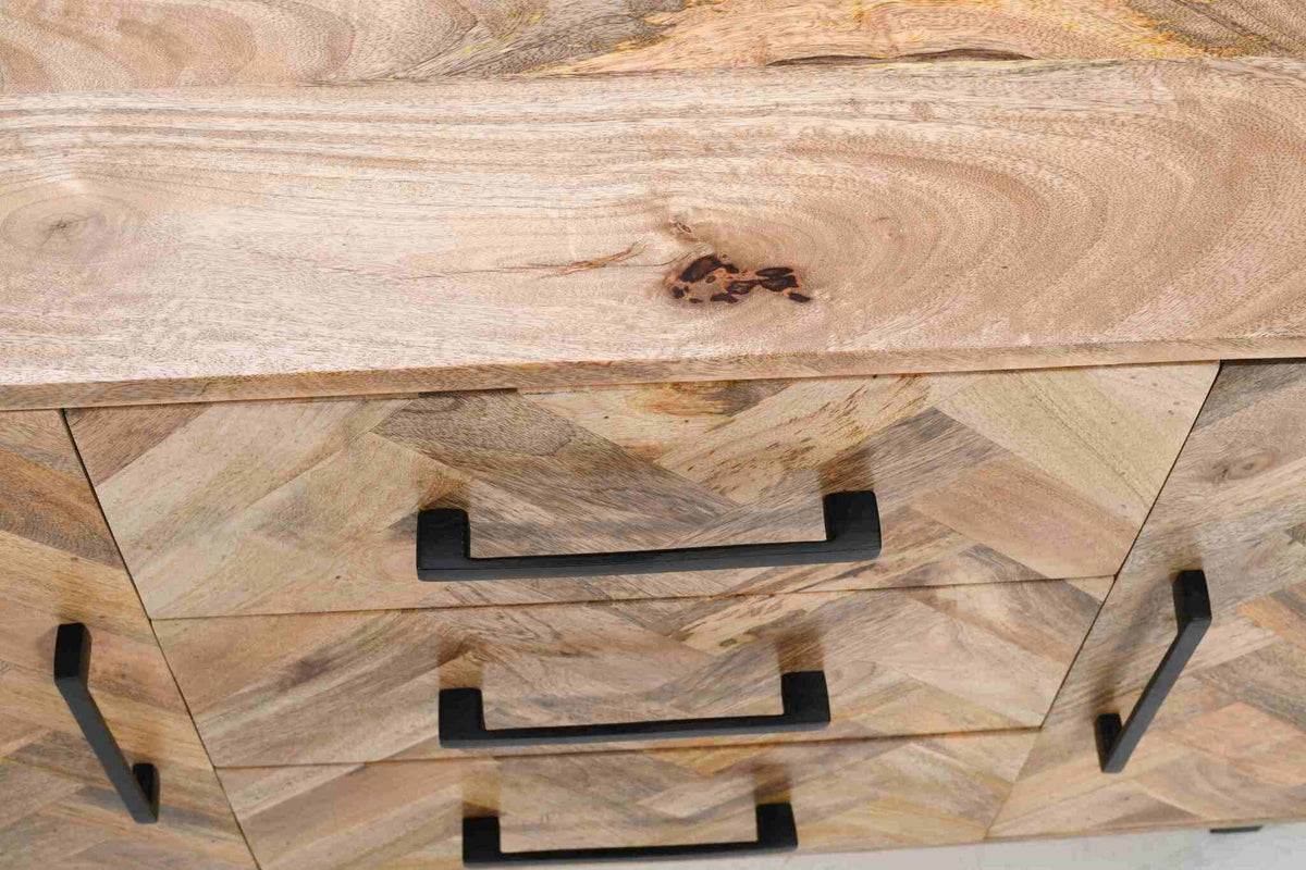 Herringbone 3 Drawer &amp; 2 Door Solid Mango Wood Sideboard Cabinet Casa Maria Designs 