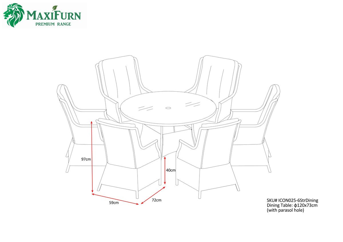 Icon Luxury 6 Seater Round Rattan Dining Set - Light Grey