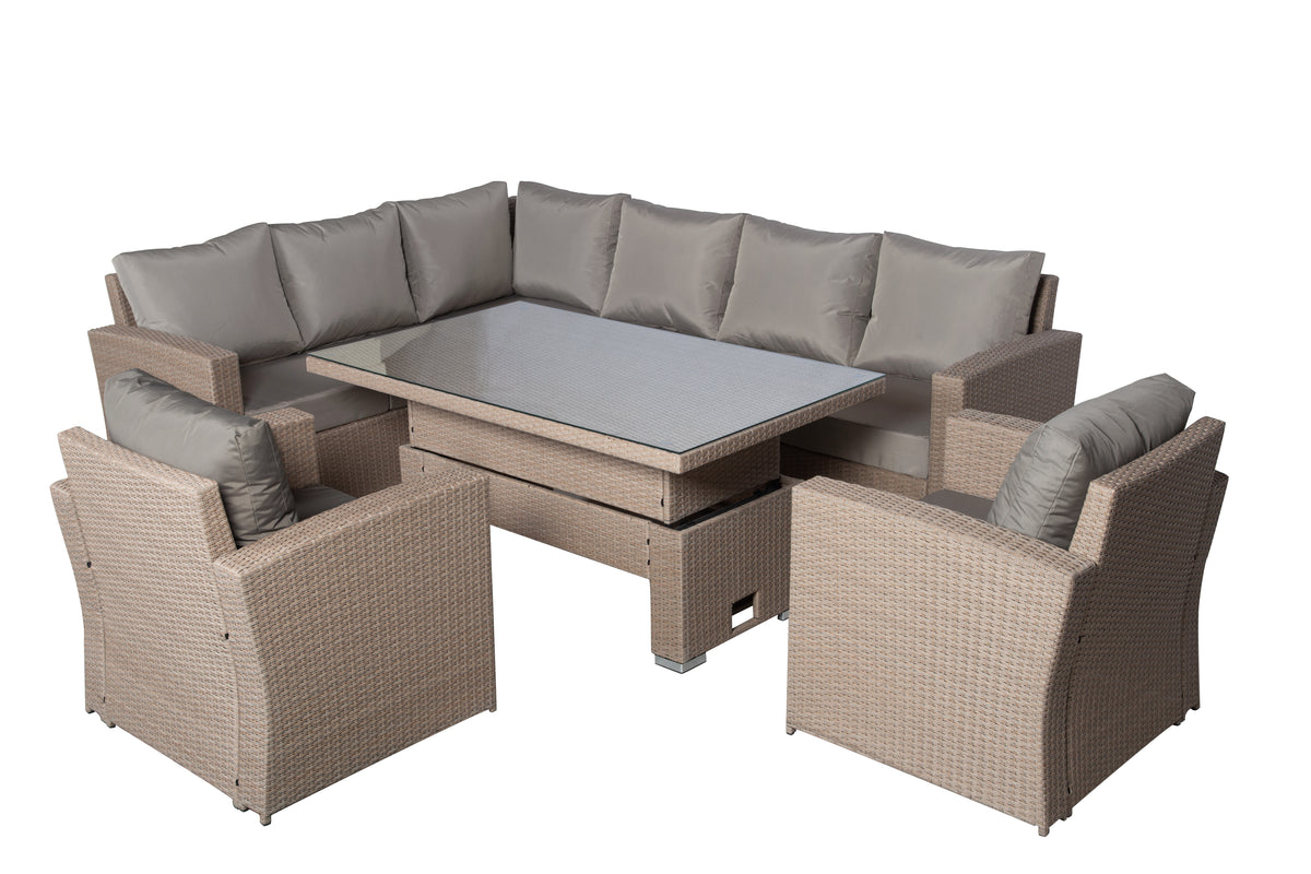 Zante Left Hand Rattan Corner Sofa Set with Adjustable Rising Table