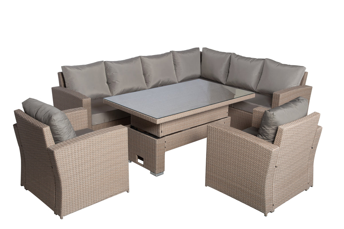 Zante Right Hand Rattan Corner Sofa Set with Adjustable Rising Table