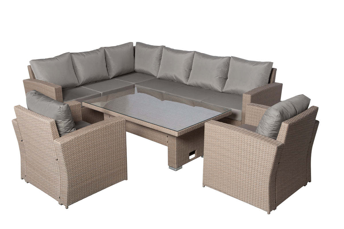 Zante Left Hand Rattan Corner Sofa Set with Adjustable Rising Table