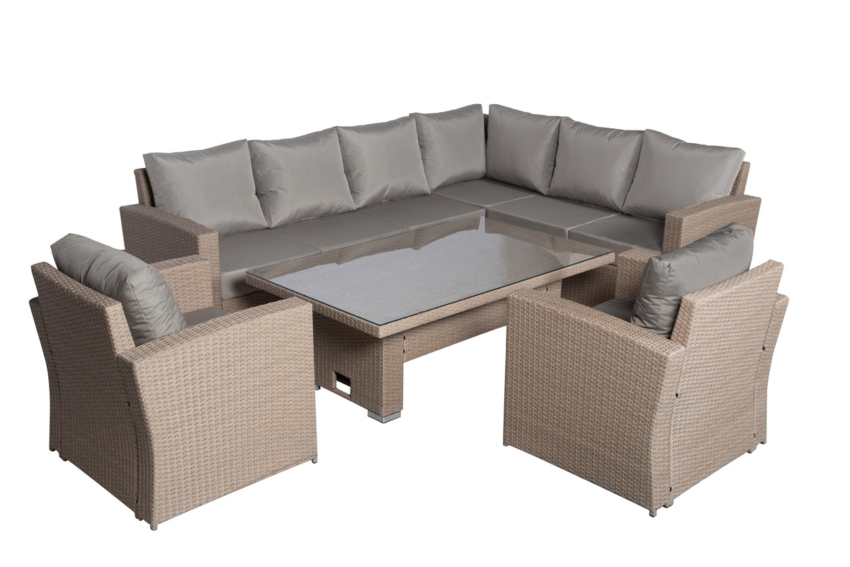 Zante Right Hand Rattan Corner Sofa Set with Adjustable Rising Table