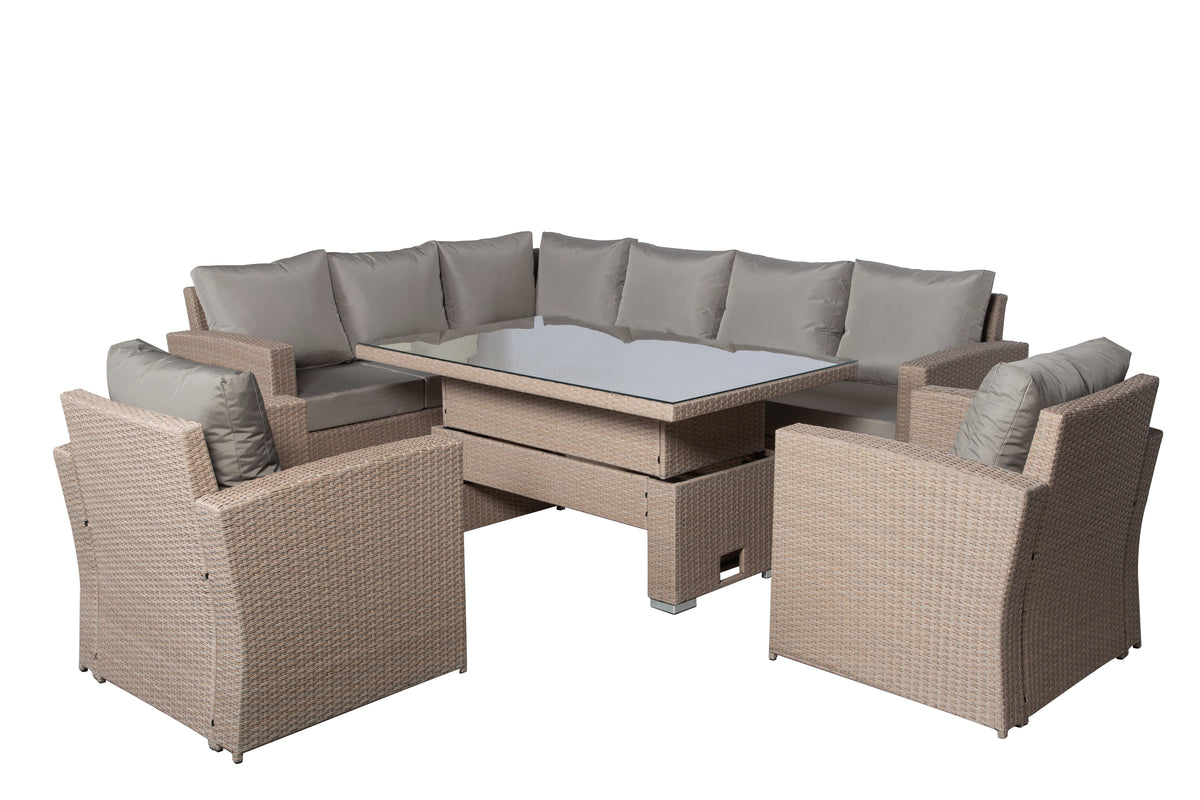 Zante Left Hand Rattan Corner Sofa Set with Adjustable Rising Table